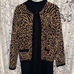 Sag Harbor Black and Brown Animal Print Cardigan dress